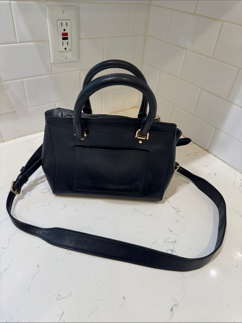 Michael Kors Navy Leather Satchel with Gold Hardware - Picture 9 of 16